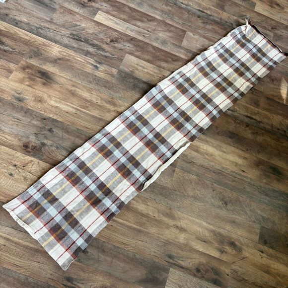 Fall Table Runner Brown Red Cream Yellow Plaid Preused Condition 67x14 - Picture 1 of 12